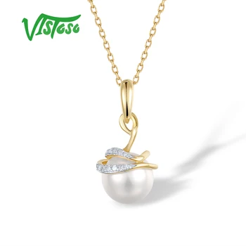 VISTOSO Skutočné 9K 375 Žlté Zlato Náhrdelník Pre Ženy Čerstvá Voda White Pearl Diamantový Náhrdelník Elegantné, Elegantné Trendy Jemné Šperky