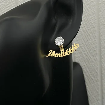 Vlastné Vykladané Diamond-Ear Stud s Názvom Osobné Nehrdzavejúcej Ocele, Náušnice pre Ženy, Zlato, Striebro, Šperky Set Vianočné Darčeky