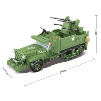 Vojenské série druhej Svetovej Vojny USA M16 pol-track anti-lietadlá, obrnené vozidlo vojak DIY Model Stavebné Bloky, Hračky, Darčeky