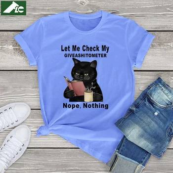 Vtipné Čierna Mačka, Dovoľte Mi Skontrolovať Môj Giveashitometer grafické dámske Tričká 100 bavlna unisex tees kawaii mačka tričká, vintage oblečenie