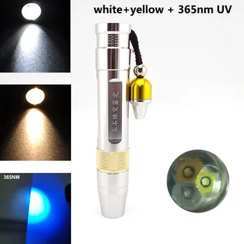 výkonný 3 v 1 UV 365nm 395nm Led Baterka biela žltá svetlo baterky Ultrafialové šperky jade kameň fialová fluorescenčná lampa