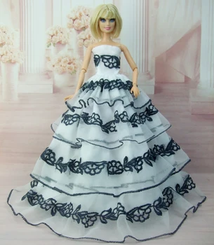 Výšivky princezná biela červená čierna svadobné šaty pre bábiku Barbie princezná nevesta zdobiť