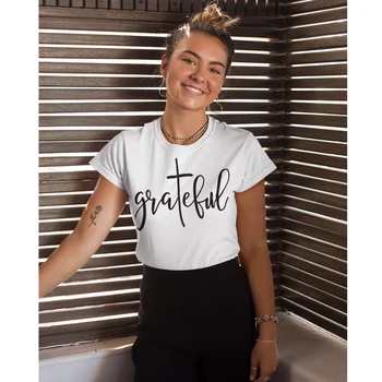 Vďačný List Vytlačiť T-shirt dámske Kresťanská Cirkev Vďakyvzdania Tee Tričko Top Bežné Unisex Vďační za to Vďačný Požehnaný Tričko