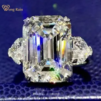 Wong Dážď Luxusné 925 Sterling Silver Emerald Rez Simulované Moissanite Drahokam snubný Prsteň Zásnubný Jemné Šperky pre Ženy