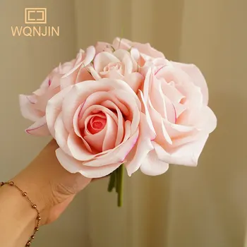 WQNJIN Nové Simulácie Ruží Ružové Biele Domov Svadobné Dekorácie, Kvety, Umelé Kvety, Ruže S Hydratačnými Dotyk