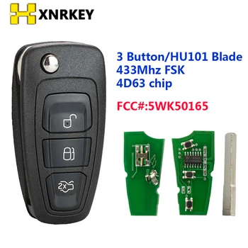 XNRKEY 3 Tlačidlo 433Mhz 4D63 Diaľkové Flip Kľúč pre Ford Ranger C-Max, Focus Grand C-Max, Mondeo HU101 Čepeľ 5WK50165