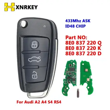 XNRKEY 433MHZ ID48Chip 3Button Skladacie Diaľkové Smart Auto Tlačidlo pre Audi A3, S3, TT A4 S4 2005-2013 8P0837220D/Q/K