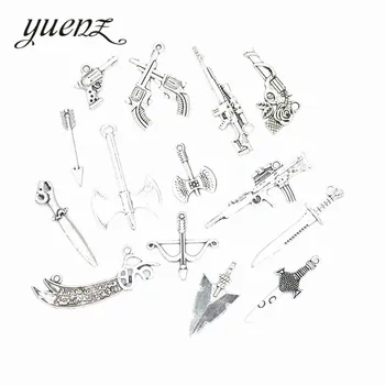 YuenZ 14pcs Starožitné strieborné farebné Kúzlo Mix zbraň meč ax kúzlo kovové prívesky nosenie náhrdelníku Náramky šperky čo U023