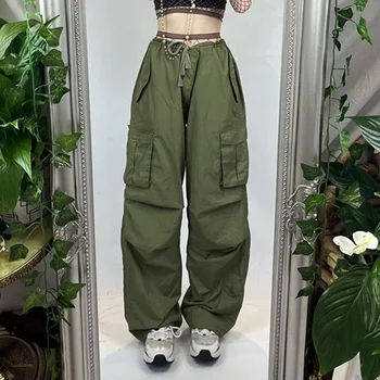 Zelená Retro Cargo Nohavice Streetwear Vrecká Bežné Nohavice Ženy y2k Harajuku Nadrozmerné Neforemné Sweatpant Jogger 2022