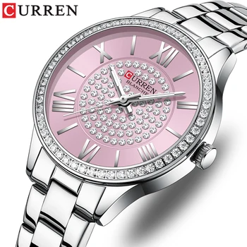 Značky CURREN Dámske Elegantné Hodinky Módne Luxusné Nehrdzavejúcej Ocele Jednoduchý Business Diamond Nepremokavé Svietiace Hodiny Reloj Mujer