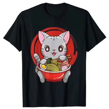 Úradný Teenager Ramen Mačka Anime Kawaii Neko Japonské Dievčatá T-Shirt Harajuku Oblečenie