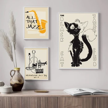 Čierna Mačka, Jazz Club Vintage Poster HD Tlač Škôlky Wall Art Plátno na Maľovanie Dekoratívny Obraz Retro Domova pre Obývacia Izba
