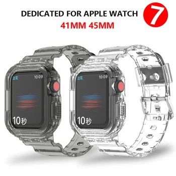 Šport Jasné Band+puzdro Pre Apple Hodinky 7 Transparentné Silikónové Popruh Kryt Pre iPhone iwatch Popruh Watchband Náramok 41MM 45MM