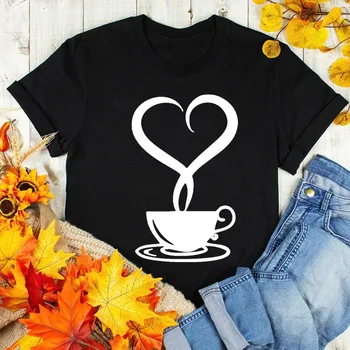 Ženy Fashion Tričko Kávy Milenca T Shirt Milujem Kávu, Čaj Topy Žena Bežné Krátke Sleeve T-shirt 90. rokov Dámy Roztomilý Grafiky, Čaj