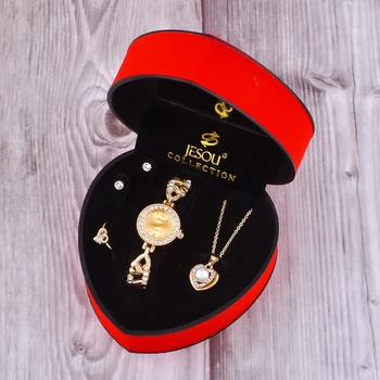 Ženy Náramok Hodiniek Nastaviť Gold Crystal Design Náhrdelníky Náušnice, prsteň Ženské Šperky Set Quartz Hodinky Žien Darčeky Pre Valentine