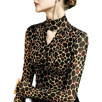 Ženy Oblečenie pre Autum&Zimné Turtleneck Oka materiálov, T-košele pre Ženy Leopard Vytlačené Dlhý Rukáv Ženy Blauses