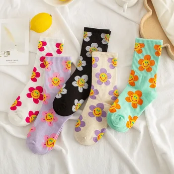 Ženy Ponožky Cartoon Slnečnice Tlač Ponožka Módne Bežné Roztomilý Zábavné Šťastný Bavlnené Ponožky Pre Dievčatá Harajuku Kawaii Calcetines