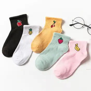 Ženy Výšivky Roztomilý Kreslený Ovocie Jablko Banán, Ananás Ponožky Kórejský Harajuku Vtipné Krátke Ponožky Príležitostné Športové Ponožky